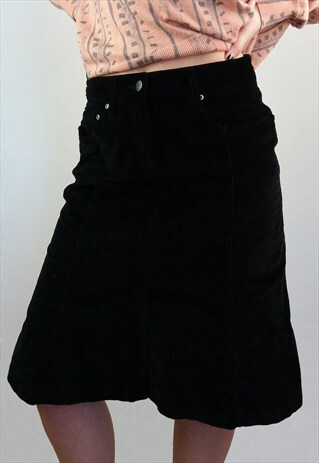 VINTAGE 90'S A-LINE CORDUROY BLACK DENIM CORDUROY SKIRT