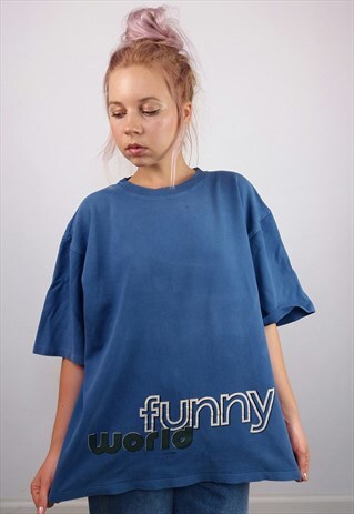 TRIGEMA VINTAGE UNISEX OVERSIZED SWEATSHIRT / T-SHIRT / BLUE