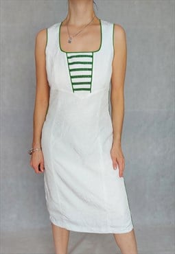 Vintage white glossy sleeveless trachten dress, Medium Size