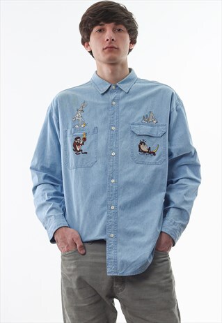 VINTAGE WARNER BROS LOONEY TUNES DENIM 90S BLUE LONG SLEEVE