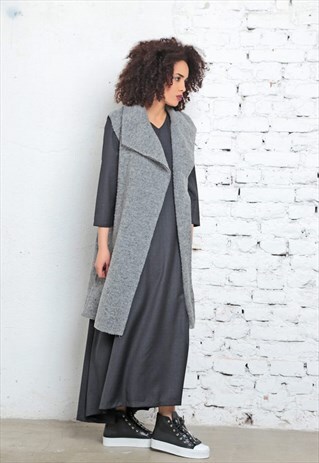 GRAY LONG COAT/WOOL CARDIGAN