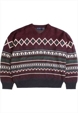 Vintage 90's B H C Jumper / Sweater Knitted V Neck Burgundy