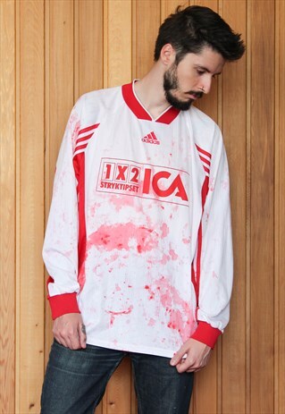 VINTAGE 1990S RED AND WHITE ADIDAS PAINT T-SHIRT