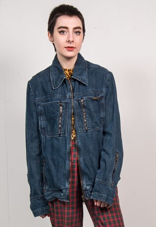 DOLCE & GABBANA VINTAGE Y2K DARK BLUE ZIP DENIM JACKET