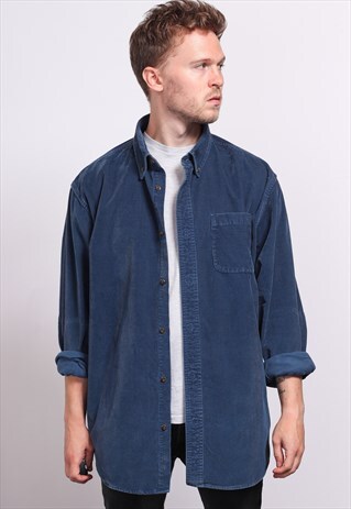 VINTAGE CORDUROY CORD SHIRT BLUE