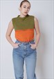 VINTAGE Y2K SLEEVELESS HIGH NECK KNIT TOP IN COLOURBLOCK S