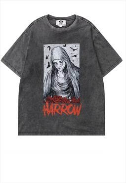 Gothic t-shirt Virgin Mary ghost tee in vintage acid grey