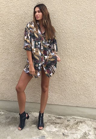 PATTERNED OVERSIZED RETRO VINTAGE UNISEX FESTIVAL SHIRT