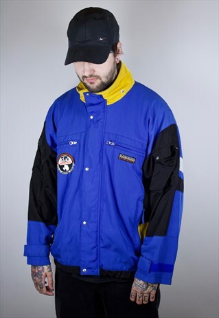 VINTAGE NAPAPIJRI/TEFLON THICK COTTON COAT IN BLUE & YELLOW