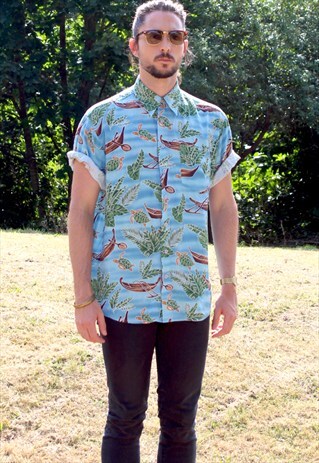 VINTAGE 80S HAWAIIAN USA SHIRT - MEDIUM - COCKTAIL
