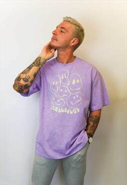 Jungleclub Acid Wash T-shirt With Smiley Print In Purple