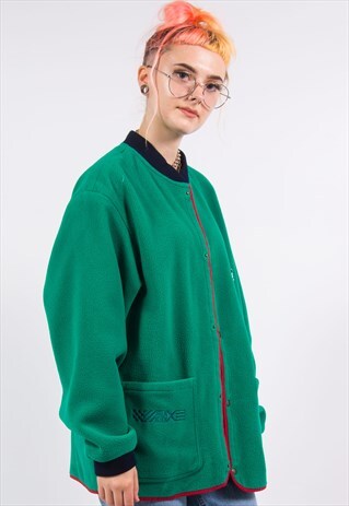 VINTAGE 80'S GREEN BUTTON UP FLEECE JACKET
