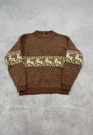 EDDIE BAUER KNITTED JUMPER REINDEER PATTERNED KNIT SWEATER