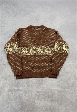 Eddie Bauer Knitted Jumper Reindeer Patterned Knit Sweater