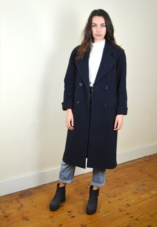 1994 ST MICHAEL NAVY BLUE WOOL & CASHMERE COAT