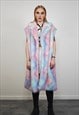 TIE-DYE COAT FAUX FUR PASTEL PINK SHAGGY TRENCH OVERCOAT 