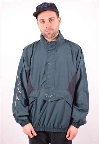 REEBOK MENS VINTAGE PULLOVER JACKET LARGE GREEN 90'S