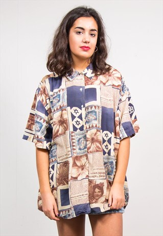 90'S VINTAGE CRAZY PATTERN SHORT SLEEVE SHIRT