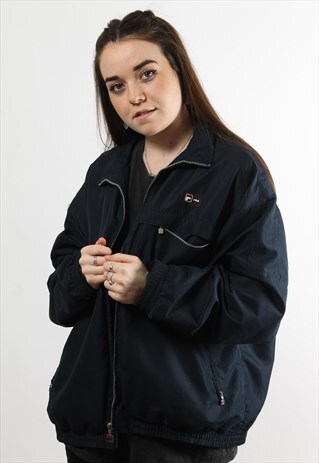VINTAGE FILA FULL ZIP NAVY WINDBREAKER WITH WHITE CHEST LOGO