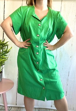 Vintage Green Collared Plus Size 80's Shirt Dress