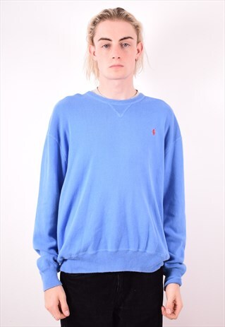 POLO RALPH LAUREN MENS VINTAGE JUMPER SWEATER LARGE BLUE 90S