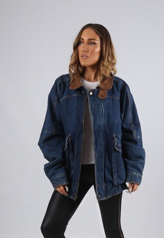 VINTAGE DENIM BOMBER JACKET OVERSIZED UK 16 - 18 (GX5R)
