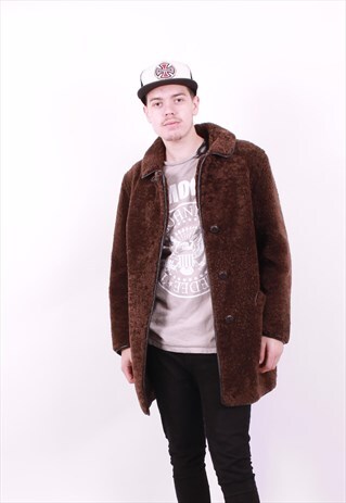 VINTAGE 60'S BROWN SHEEPSKIN TEDDY BEAR COAT SIZE MEDIUM