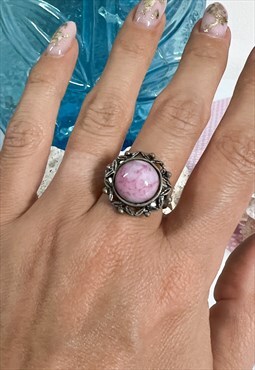 1960s Pink Marbled Stone Ring