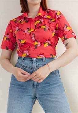Vintage 70s Boho Dagger Collar Blouse in Floral Print S