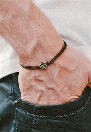 INFINITY BRACELET FOR MEN, SILVER INFINITY BEAD BROWN CORD