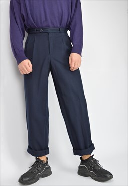 Vintage dark blue classic cotton straight suit trousers