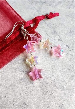 Pink Iridescent Candy Star Drop Earrings