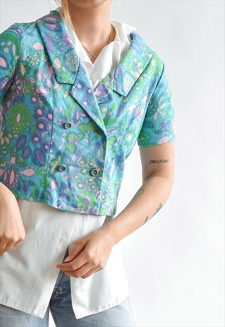 VINTAGE 90S COLORFUL FLORAL PRINT BOLERO CROP TOP