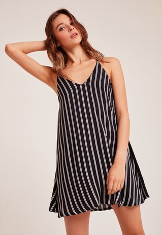 SUBDUED STRIPED CROSS-BACK DRESS