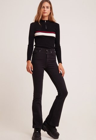 SUBDUED BLACK HIGH WAISTED FLARED JEANS