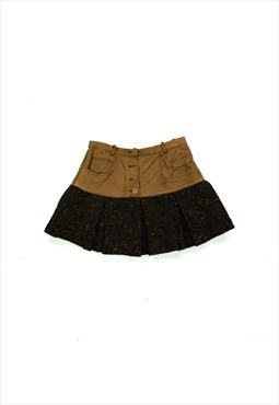 Vintage 90's Paco Rabanne Wool/Leather Mini Skirt