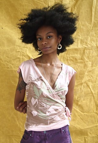 BABY PINK PRINT WRAP TOP