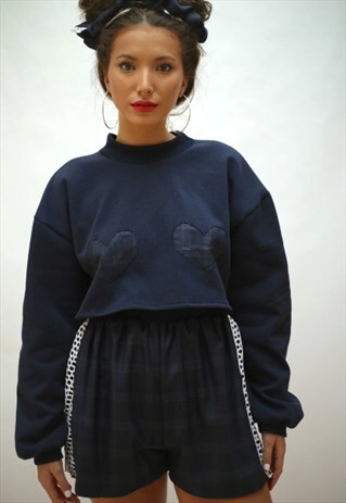 NAVY CROP JUMPER NAVY TARTAN HEARTS