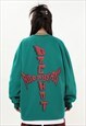 FLAME SWEATSHIRT BLURRED JUMPER EMBELLISHED TOP IN GREEN
