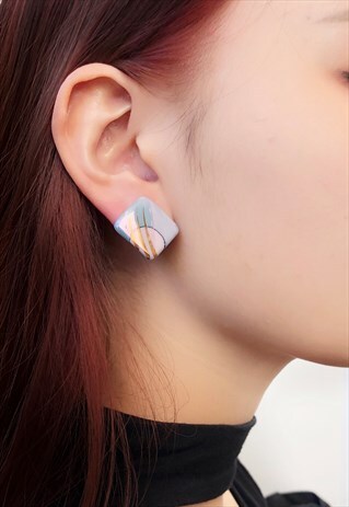 VINTAGE 80S BLINK PORCELAIN SQUARE STUD EARRINGS