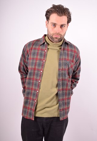 MENS VINTAGE SHIRT LARGE GREY CHECK 90S