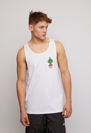 CHEEKY CACTUS WHITE VEST M