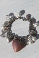 STOCK Y2K SILVER/BRONZE BEADED HEARTS/COINS CHARMS BRACELET