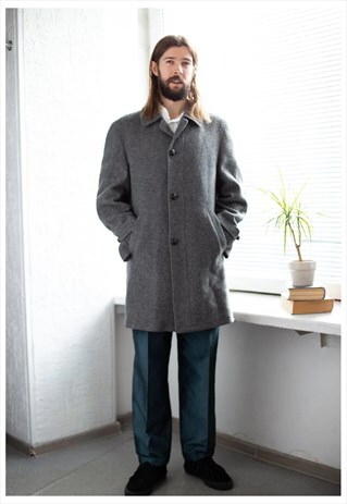 VINTAGE 70'S GREY WOOL MINIMALIST COAT