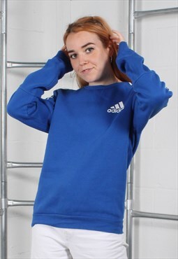 Vintage Adidas Sweatshirt in Blue with Spell Out Logo Small