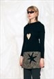 VINTAGE Y2K KNIT JUMPER IN BLACK W REWORKED HEART PATCH