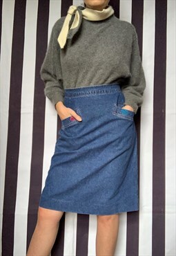 Vintage 80s denim midi skirt with pockets, UK14/16 xLarge