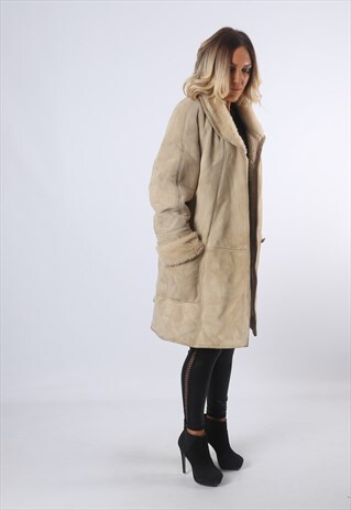 SHEEPSKIN SUEDE SHEARLING COAT LEATHER JACKET UK 16-18 (BJ6T