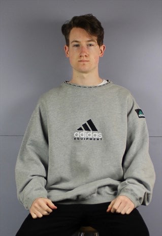 VINTAGE ADIDAS EQUIPMENT SWEATSHIRT IN GREY WITH EMBROIDERED