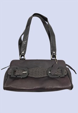 Purple Faux Leather Croc Texture Wide Style Zip Shoulder Bag